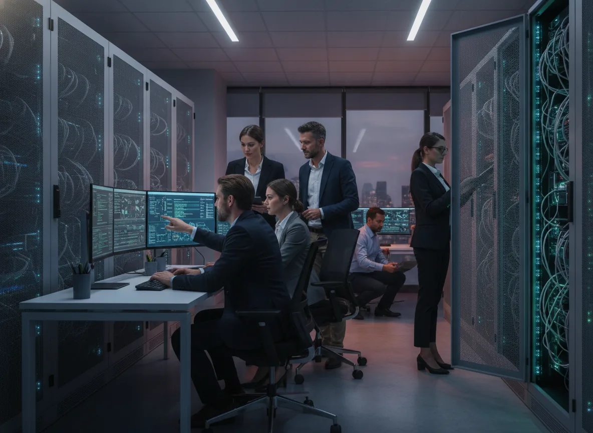 professional web hosting team in a modern server